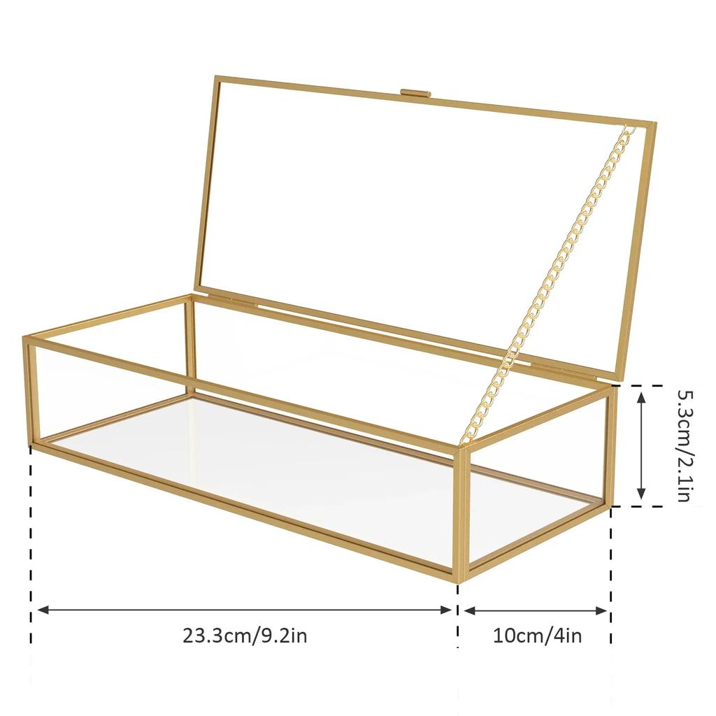 1/2 шт. стеклянная шкатулка для украшений прозрачная золотая прямоугольная винтажная ювелирная шкатулка для хранения ожерелий браслетов сережек