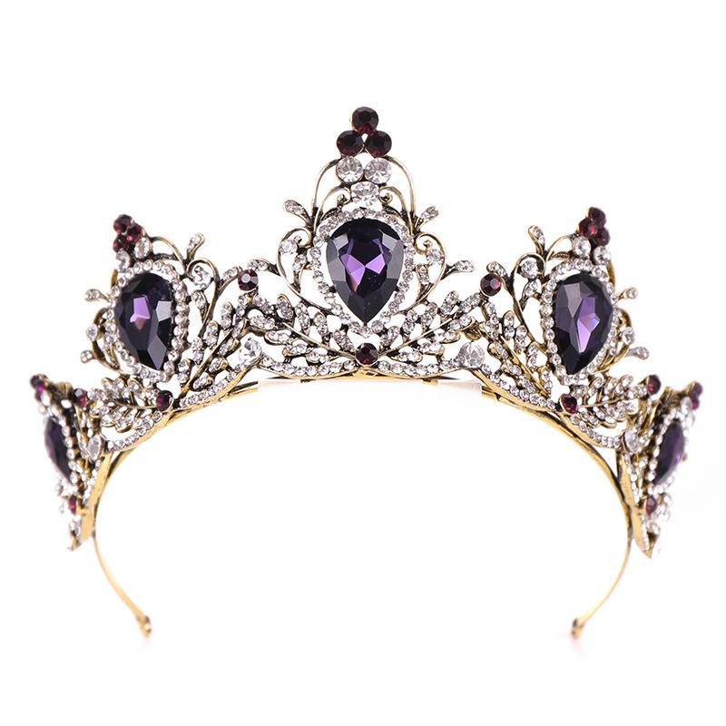 Tuanming Baroque Crown: Purple and Black Retro Wedding Headwear