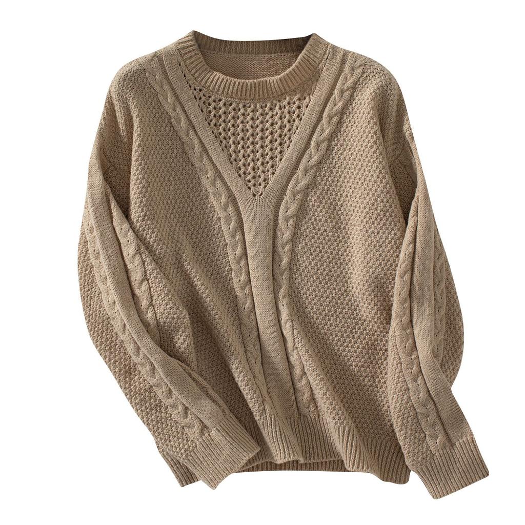 Женский повседневный однотонный полый вязаный свитер с длинными рукавами в стиле ретро