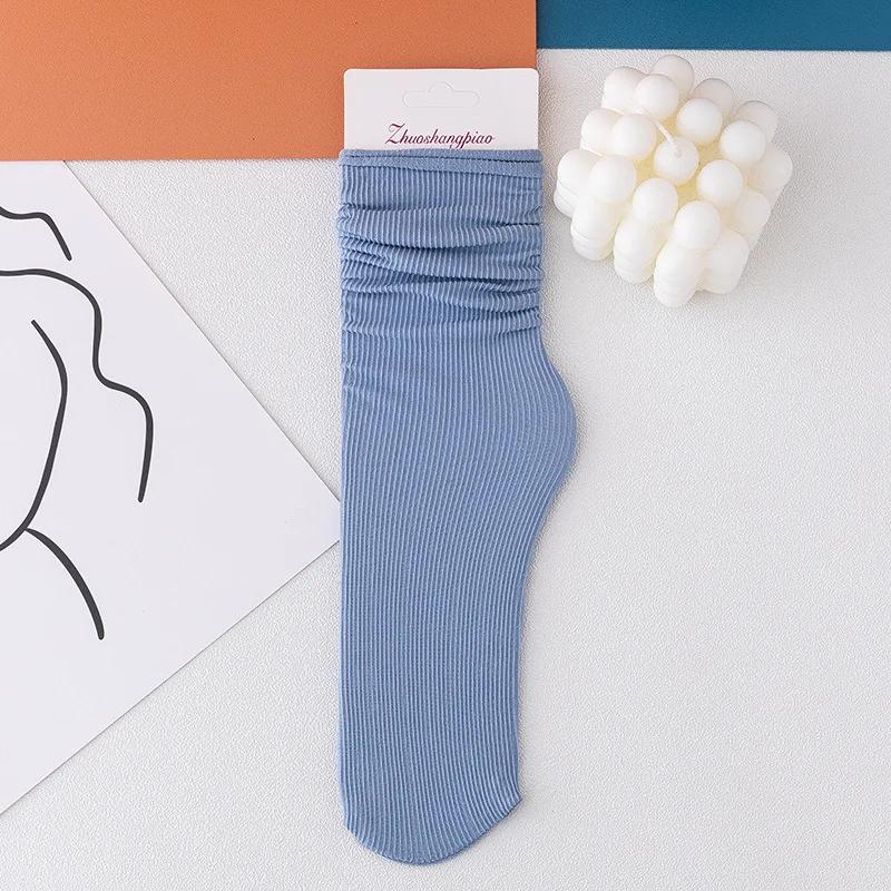 One Pairs Japanese Korean Women Ice Thin Loose Calf Tube Socks Summer Nylon Socks Fashion College Style Solid Color Socks