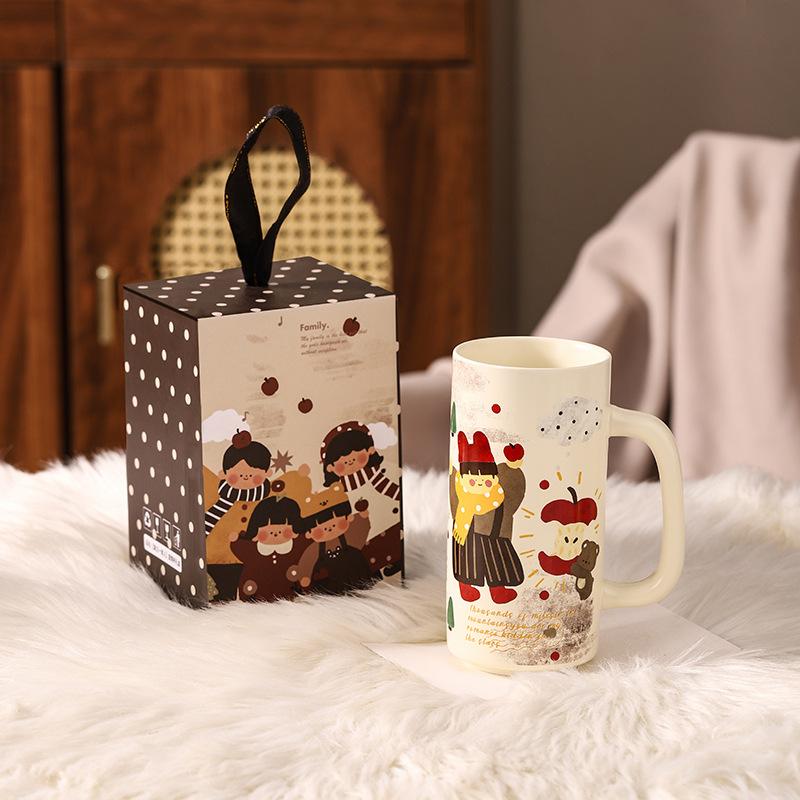 Время для родителей и детей Ретро керамическая прямая чашка Подарок для девочек с высокой внешностью Большая емкость Чашка для воды Кружка Сувенир