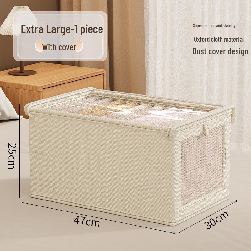 Large Oxford Cloth Visible Window Clothes Storage Box with Lid