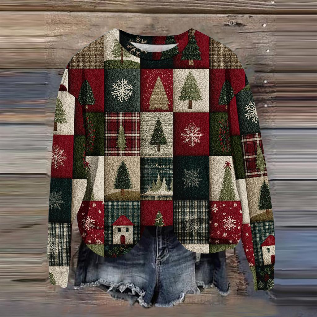 Women's Fashion Printed Long Sleeve Loose Round Neck Sweatshirt Top Fall