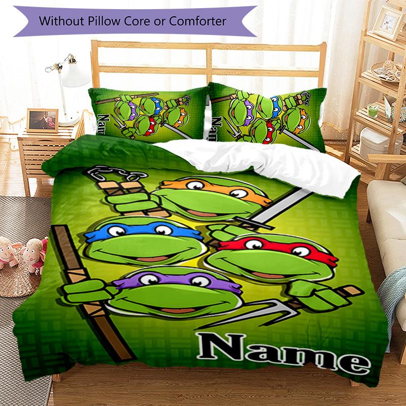 3pcs TMNT Cover Set - Personalized Name, HD Printed Bedding with 1 Cover and 2 Pillowcases - Perfect for Home Decor, Easy Care