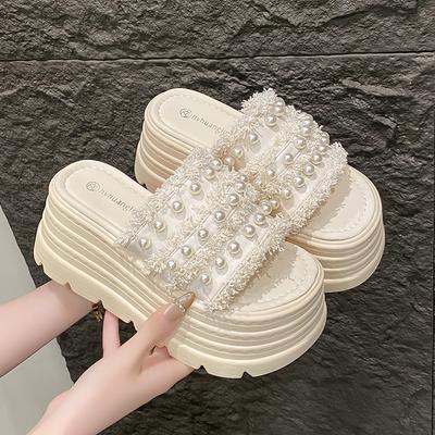 Модные 8 см Летние Женские Сандалии на Высокой Платформе, Клиновидном Каблуке, Шлепанцы, Модные Новые Пляжные Уличные Массивные Сандалии, Комфортные Повседневные Шлепки для Женщин