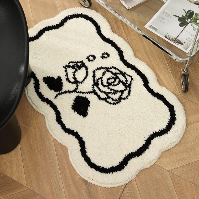 Ins Style Black White Bathroom Absorbent Rug Thick Fluffy Non Slip Bath Mat