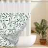 No Hook Green Leave Pattern Shower Curtain With Snap-in Fabric Liner, Sheer Top Window, Waterproof Double Layer Bathtub Curtain