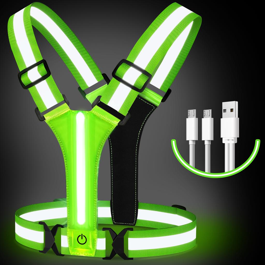 Adjustable LED Reflective Vest Running Gear Running Lights for Runners USB Rechargeable LED Light Up Vest High Visibility