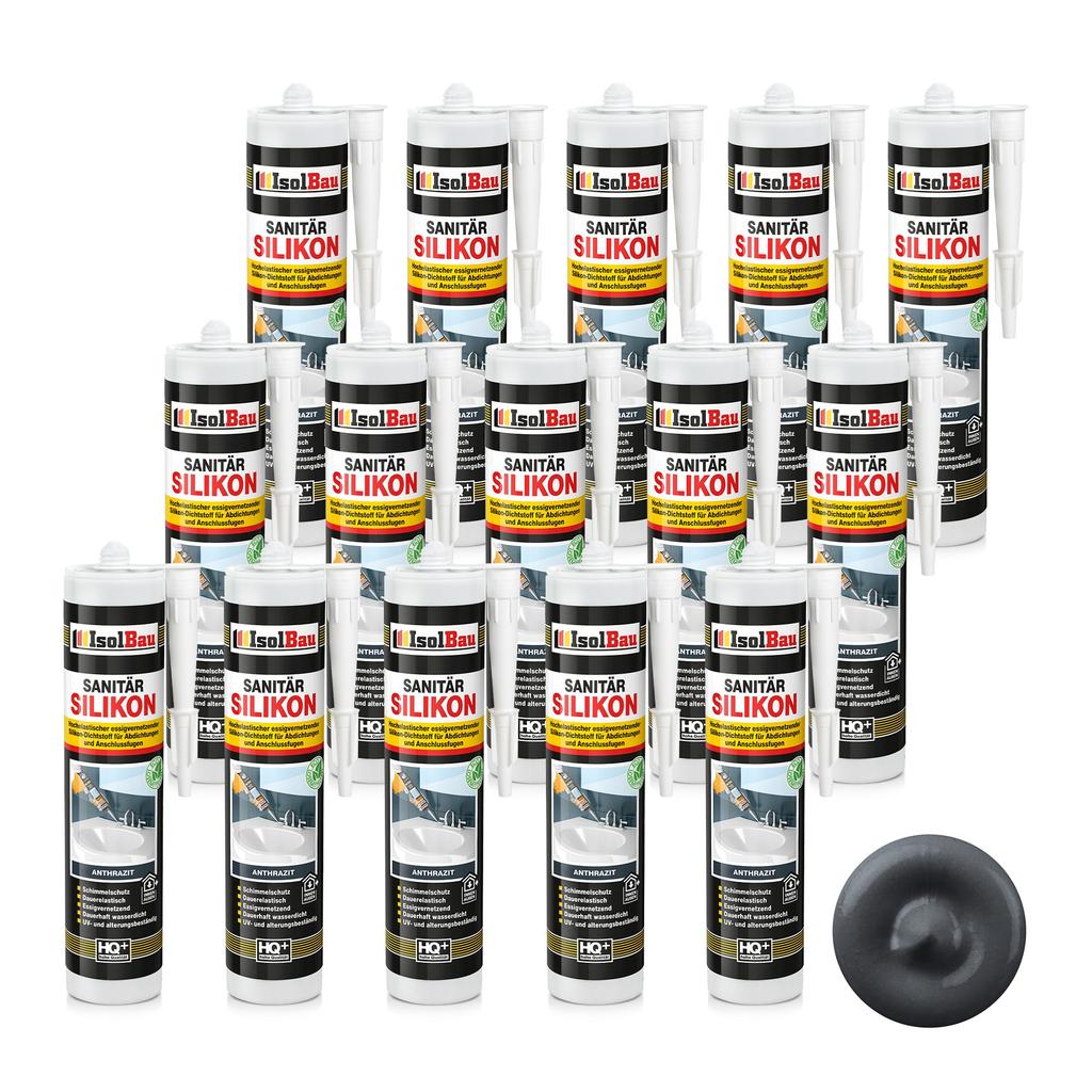 IsolBau Sanitary Silicone Anthracite Sanitär Silikon 15 x 300ml