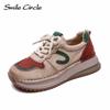 Женские кроссовки из натуральной кожи с круглым носком, увеличивающие рост, модные повседневные туфли на толстой подошве