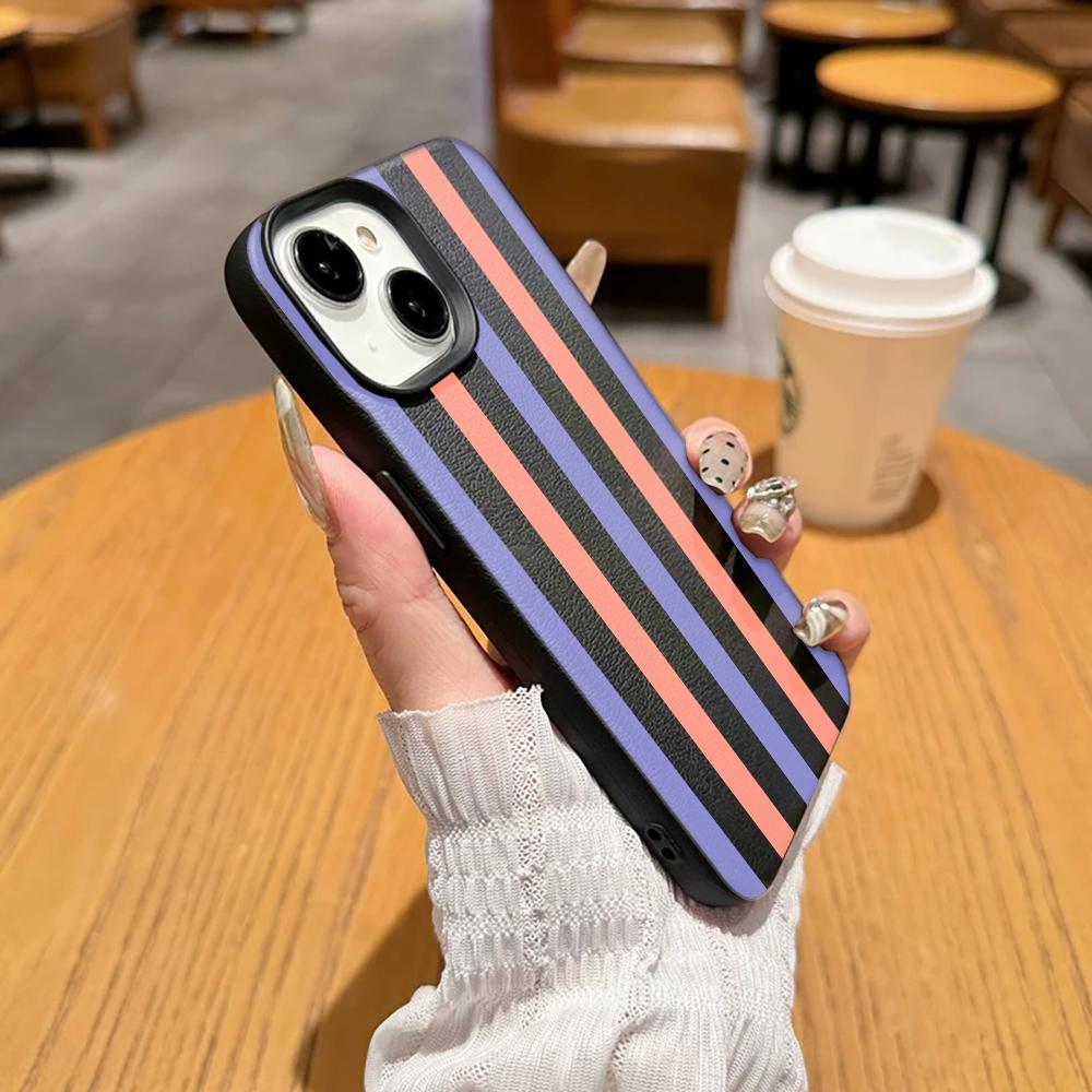 Модный двухцветный полосатый чехол для телефона для Iphone 17 Air 16 16e 15 14 11 13 12 Pro Max Эстетичный ударопрочный кожаный винтажный чехол