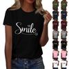 Women's Smile Letter Printed Round Neck T-Shirt Short Sleeve Top