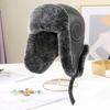 New Winter Men's Rex Rabbit Fur Bomber Hat Ushanka Cap Trapper Fluffy Man Ski Hats Caps Real Sheepskin Leather