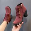 Fashion New Autumn Winter Women Pumps Boots  Lace-up European Ladies Ankle Boots PU High Heels Boots Fast Delivery