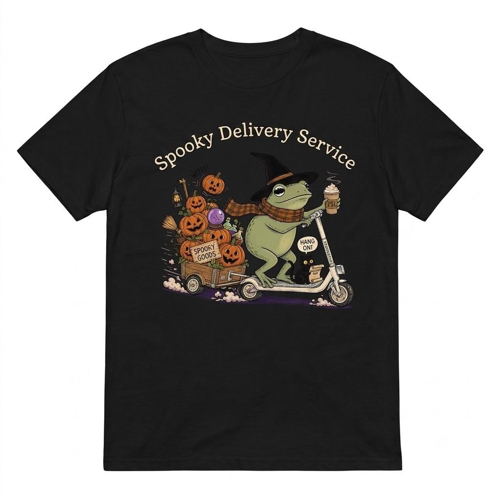 Halloween Frog Riding Scooter Magic Halloween Black T Shirt Gift For Friends