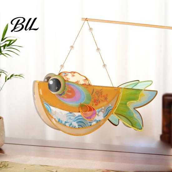 Decorative Fish Lamp DIY Lantern Kit, Chinese Style Handheld Light Up with Festive Atmosphere Lighting Handle, Traditional Mid-Autumn Spring Festival