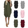 Повседневное однотонное женское миди-платье больших размеров с длинным рукавом и карманами