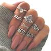 7 Pcs / Set New Arrival Flower Gemstone Carved Ring Set Bohemian Vintage Jewelry Women Accessories