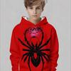 Boys' Red Hoodie - Black Spider Pattern and Graffiti Design, Spring and Autumn Casual Long Sleeve Hoodie