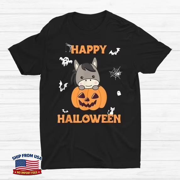 NEW Donkey In Pumpkin Cute Donkey Happy Halloween T-shirt Size S-5XL