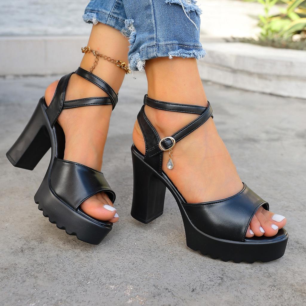 Fashion Fashion Women Summer Block Heel Ladies Shoes Wedge with Platform Waterproof Footwear Chunky Ladies High Heel Sandals