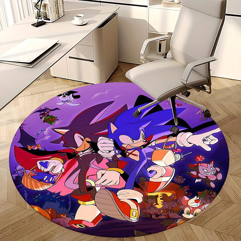 1pc Sonic & Shadow Halloween Edition Round Carpet, Office Chair Mat, Non-Slip Rug, Seasonal Gift for Home Decor, Suitable for Office, Living Room, Bed