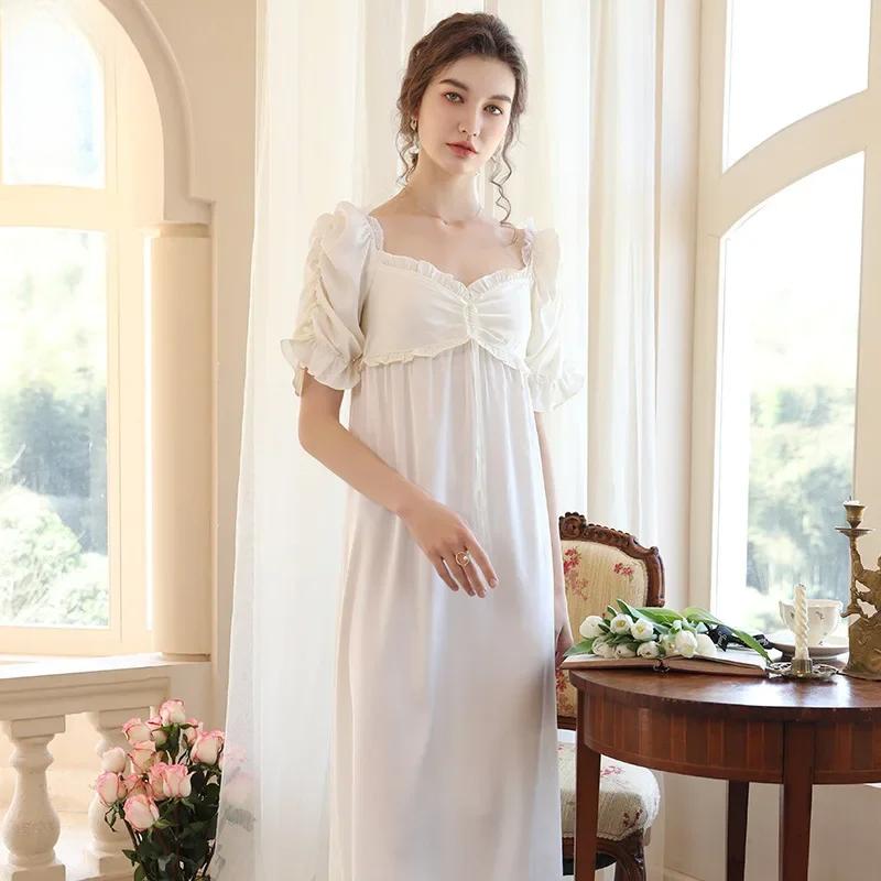 Ice Silk Sling Nightgown Women's Summer New Loose Thin Short-sleeved Pajamas French Princess Pure Desire Home Clothes Outer Wear