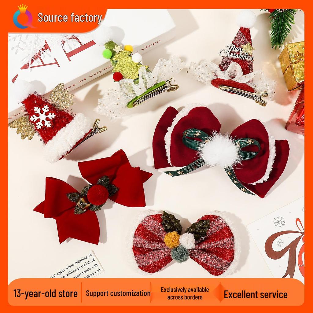 Ярко-красная рождественская заколка для волос в виде банта с оленем - Милая женская заколка-уточка