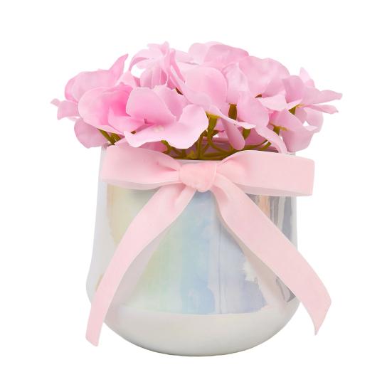 Искусственный цветок в керамической вазе с шелковым бантом Мягкая реалистичная композиция из искусственных цветов Декор для дома, рабочего стола, столешницы