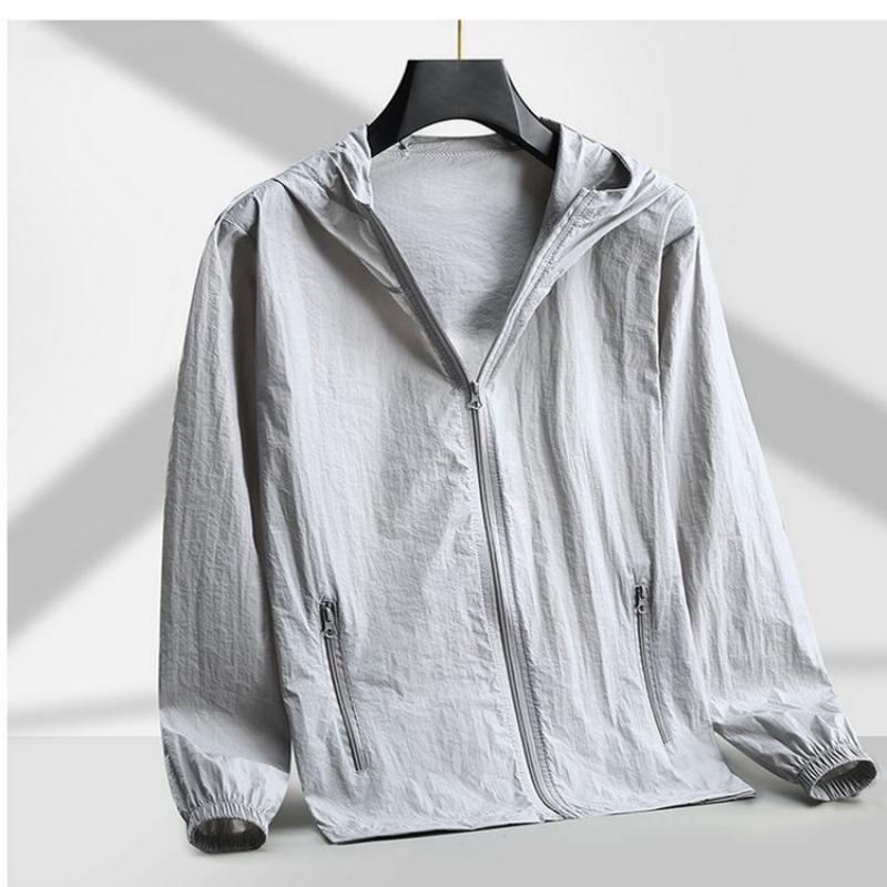 Тонкий стиль Легкий комфорт Дышащий Простой Солнцезащитный Ледяные крошки С капюшоном Повседневный Быстросохнущий Верхняя одежда для мужчин на лето