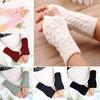 Soft Arm Mittens Warmer Protected Women Mens Fingerless Knitted Long Gloves