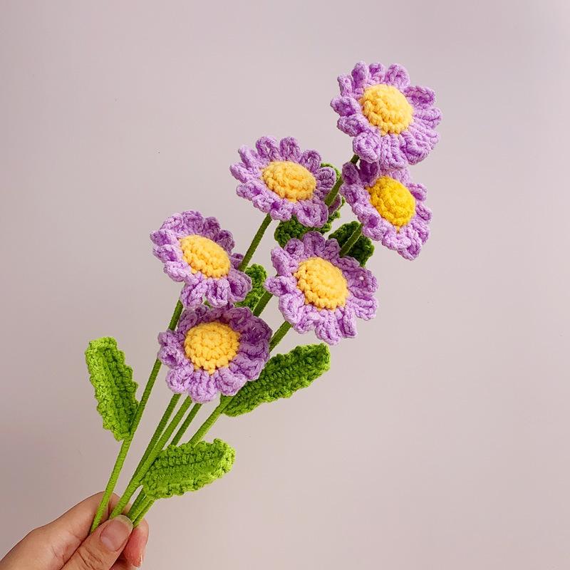 1PC Home Decoration Artificial Daisy Flowers Hand-knitted Crochet Daisy Bouquet Finished