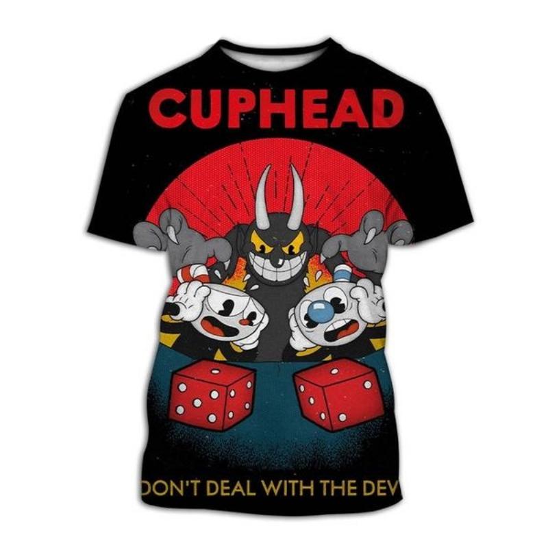 2025 Cuphead 3D-печатная мужская повседневная летняя модная футболка с круглым вырезом, забавная, подходит как для мужчин, так и для женщин, топ с коротким рукавом размер