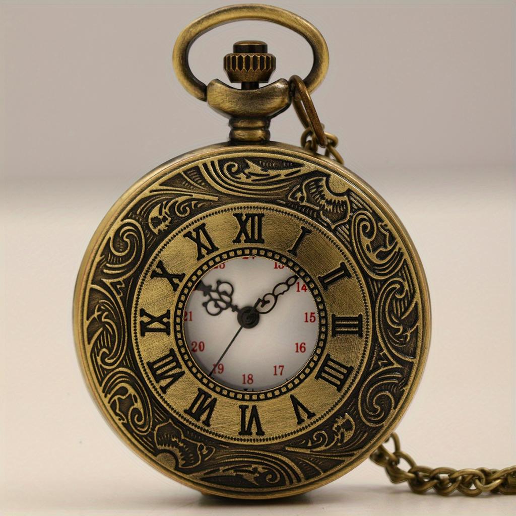 Roman Numerals Quartz Pocket Watch Men Women Hollow Vintage Watch with Chain Men Gifts