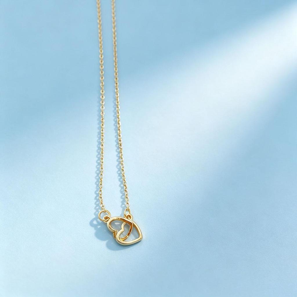 Japanese-Korean Minimalist Elegant Heart-to-Heart Necklace for Women, Love Double Buckle Necklace, Double Ring Necklace