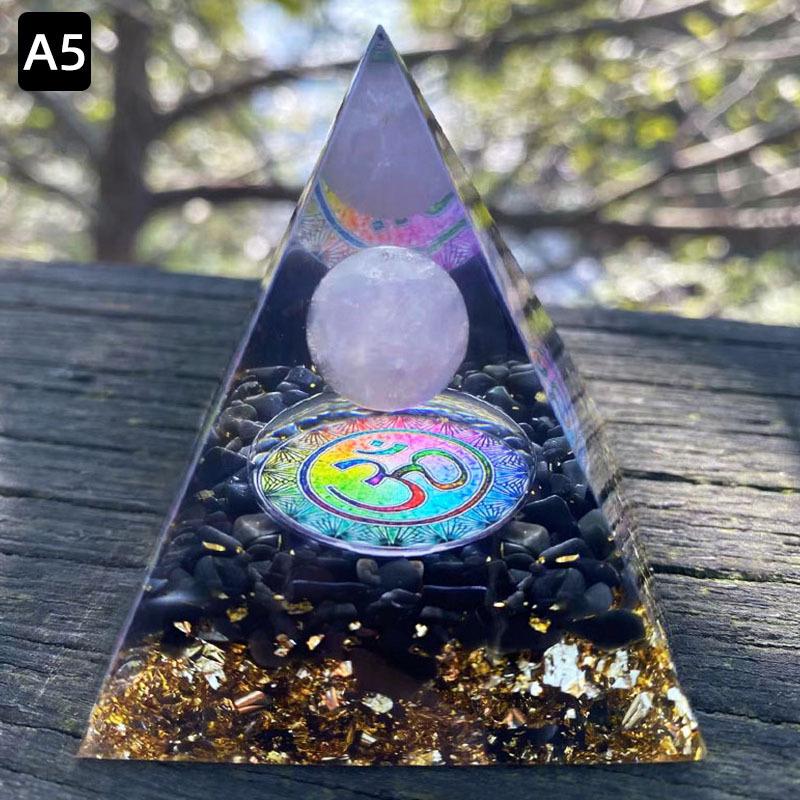 Волшебная пирамида из оргонита, 60 мм, хрустальная сфера из аметиста с синим кварцем, натуральный кристаллический камень, оргон, энергия исцеления, Рейки