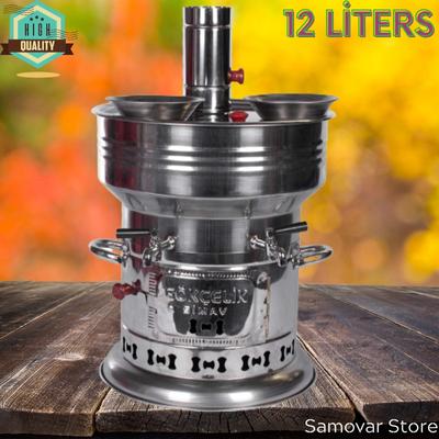 Нержавеющая сталь 12 литров Чайник Чайник Заварочный чайник Турецкий самовар на дереве Подогреватель чая Деревянный чайник Пикник на древесном угле