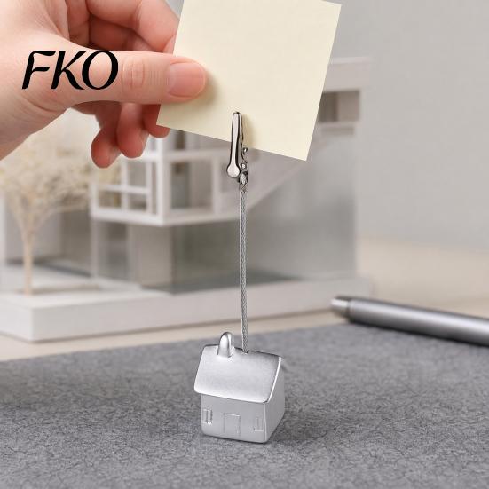 Silver Card Holder Desktop Memo Clip, Small House Note Holder, Desk Paper Photo Clips Organizer for Photos Business Cards Price Tags, Office And
