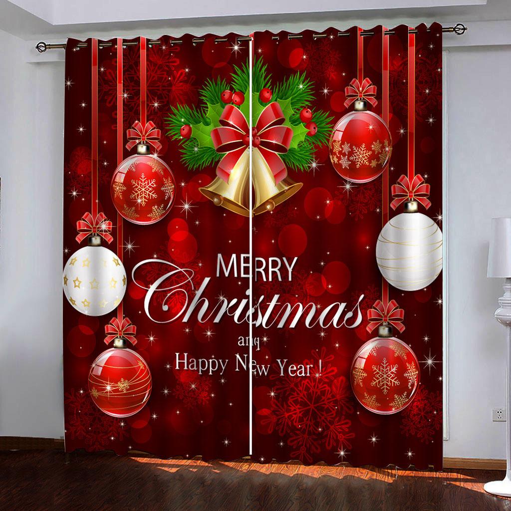 Christmas Decoration Golden Bell Polyester Window Curtains Luxury Curtains for Living Room Drape All for Kitchen and Home