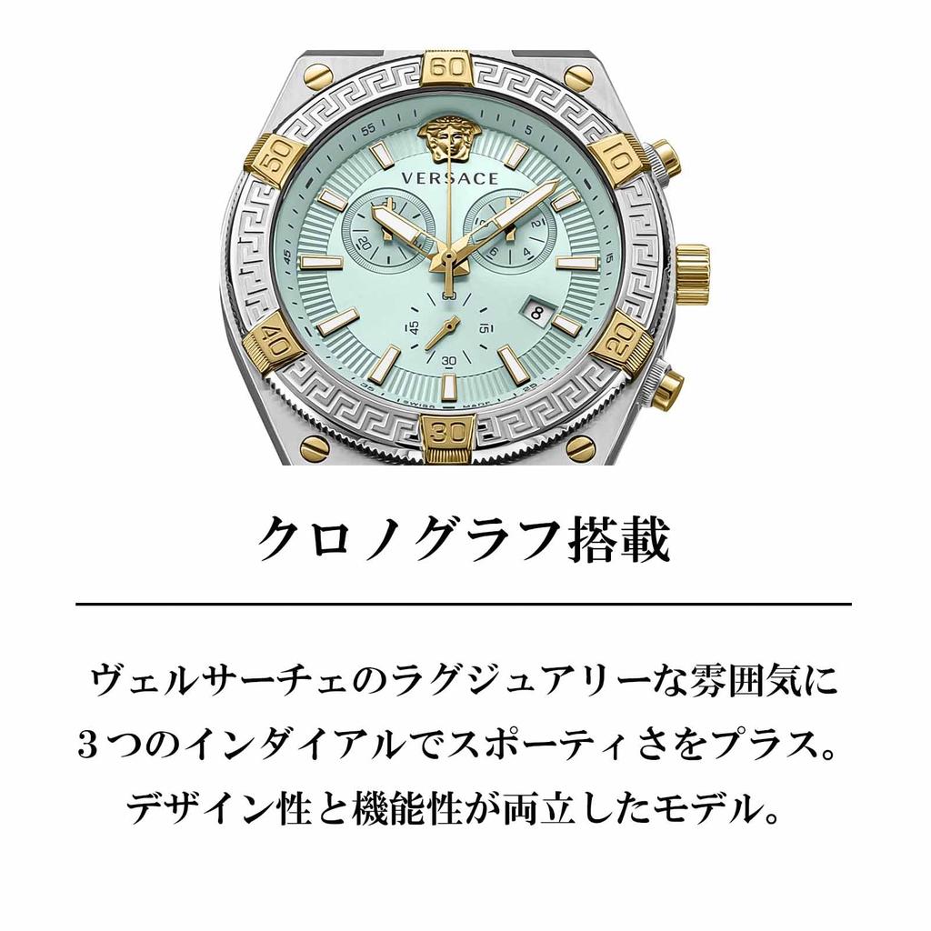 Часы SPORTY GRECA с черным циферблатом, кварцевые, ежедневные, водонепроницаемые, сапфировое стекло, 46 мм, VESO01223, серебристые [Versace] мужские [Товар]