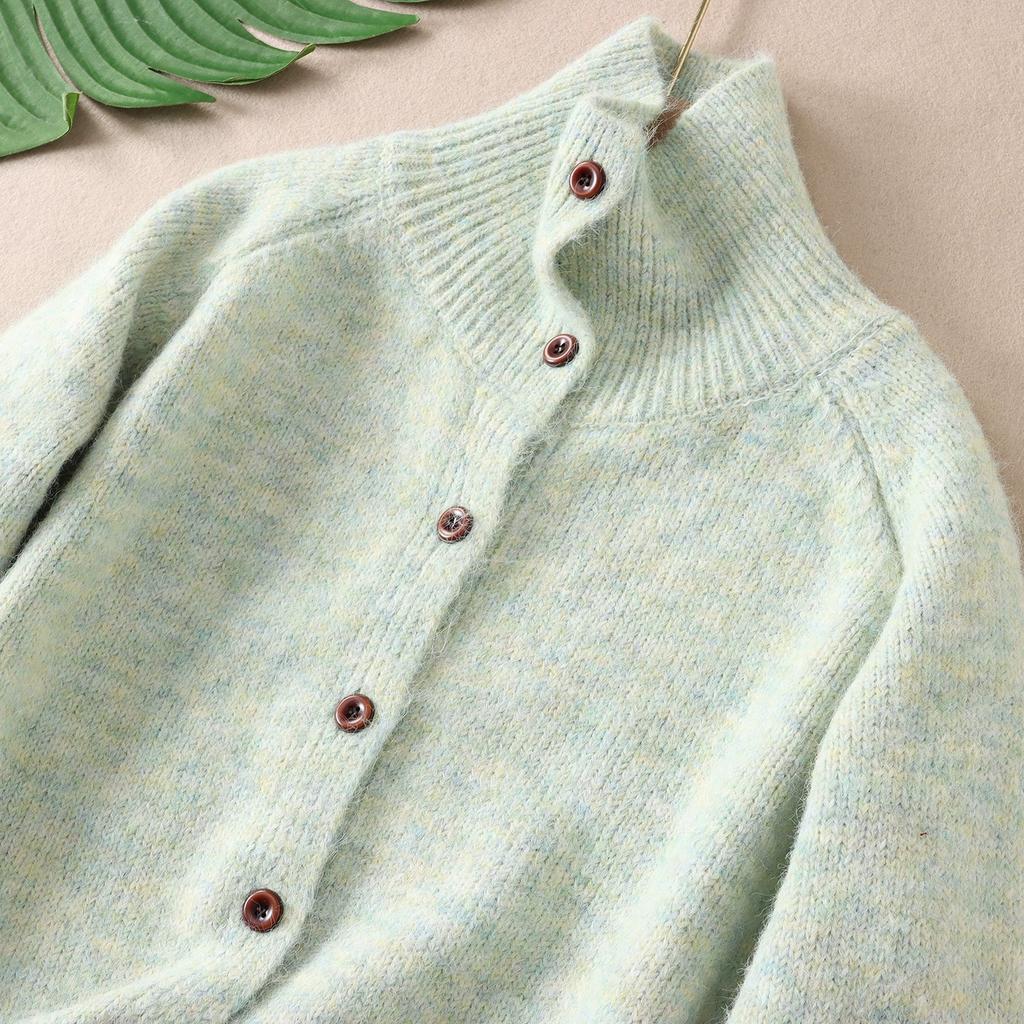 Dimanaf 2025 Sweaters Buttons Turtleneck Solid Cardigan Red Autumn Women Knitting Loose