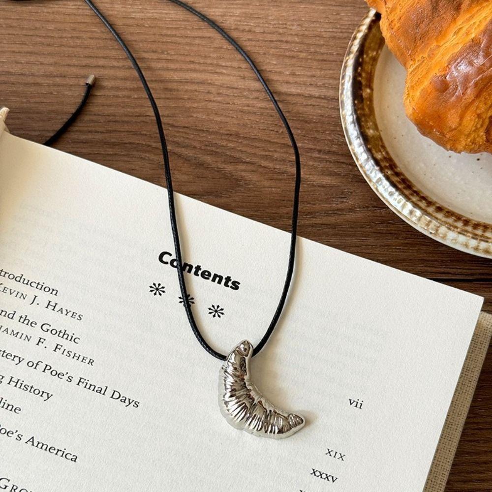 Bread Rope Chain Necklace Korean Style Long Sweater Chain Cute Croissant Pendant Necklace  Girl