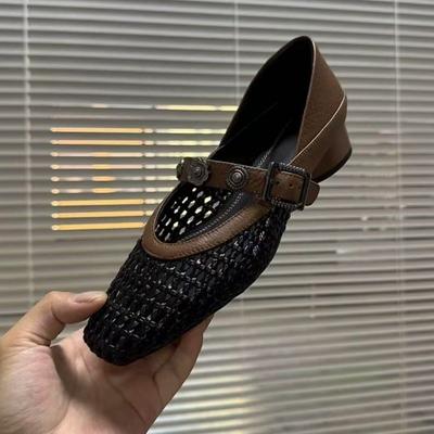 Сандалии полые Мэри тканые одинарные туфли женские элегантные квадратный носок сочетание цветов дышащие ремешок с надписью женские туфли