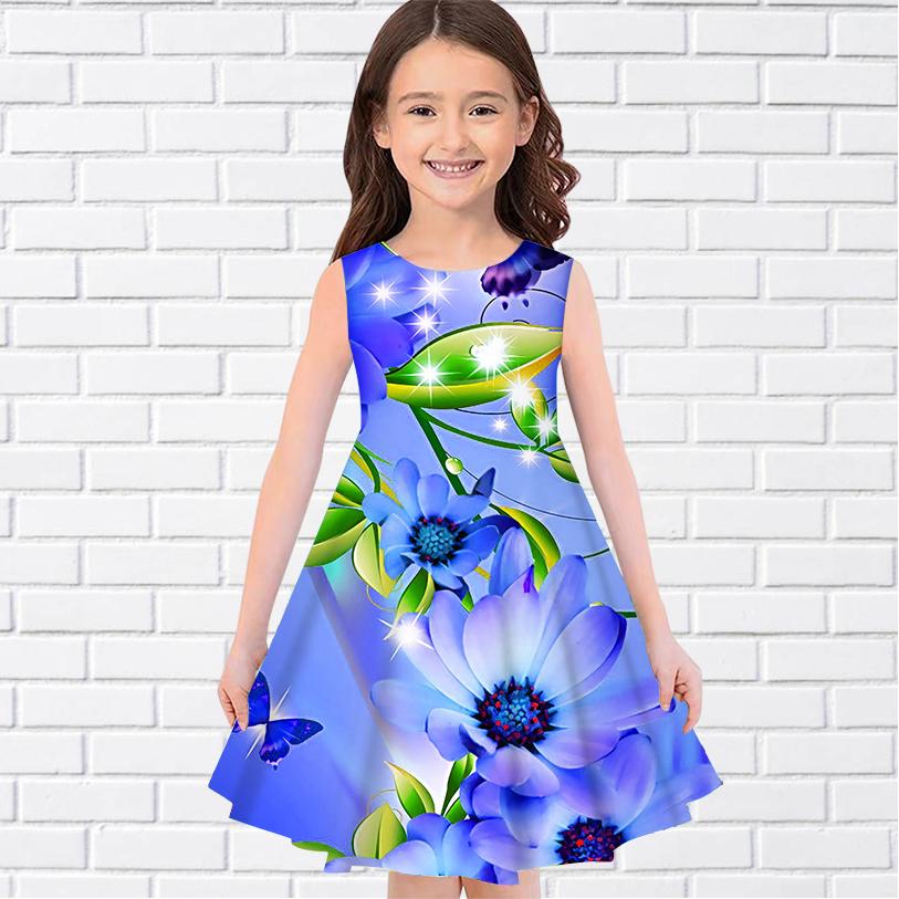 Детское праздничное платье принцессы без рукавов с 3D цветком и бабочкой для девочек, майка для девочек старше четырех лет