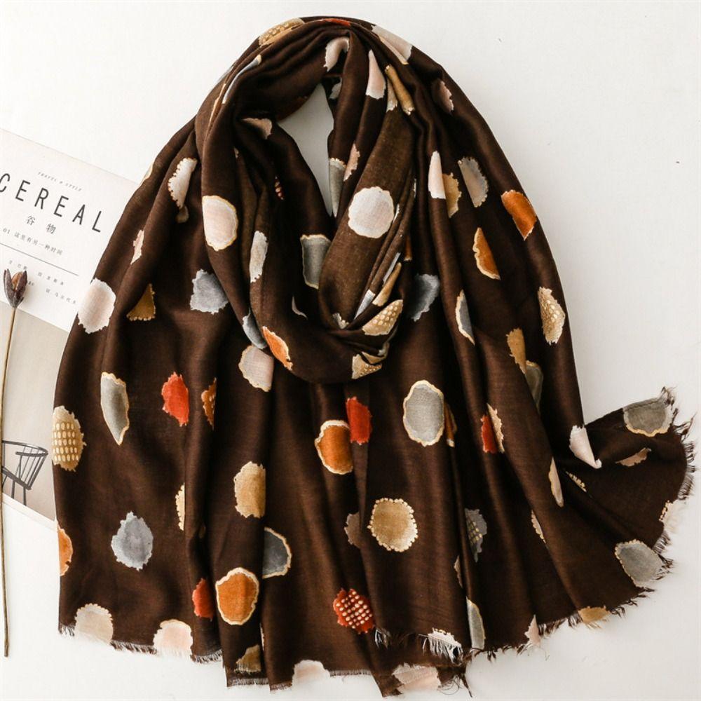 Cotton Blend Polka Dot Scarf Large Size Cotton Linen Scarf Bohemian Print Scarf Casual Wear