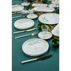 Botanical Green Camellia Leaf Patterned Luxury Ceramic 14 Piece Breakfast Set For 6 Persons