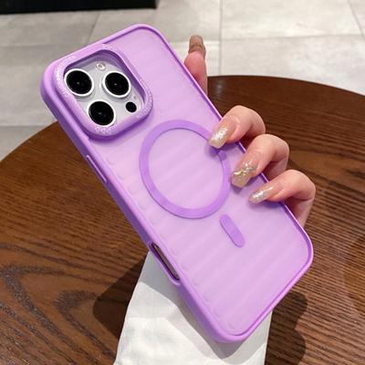 Модный прозрачный чехол Magsafe с фиолетовой полоской для iPhone 16 14 15 Plus 11 12 13 15 pro max с беспроводной зарядкой, магнитный матовый чехол