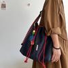Двусторонняя сумка, клетчатая джинсовая холщовая сумка, большая сумка-тоут, сумка-мешок на шнурке, доступная с обеих сторон, сумка-ведро.