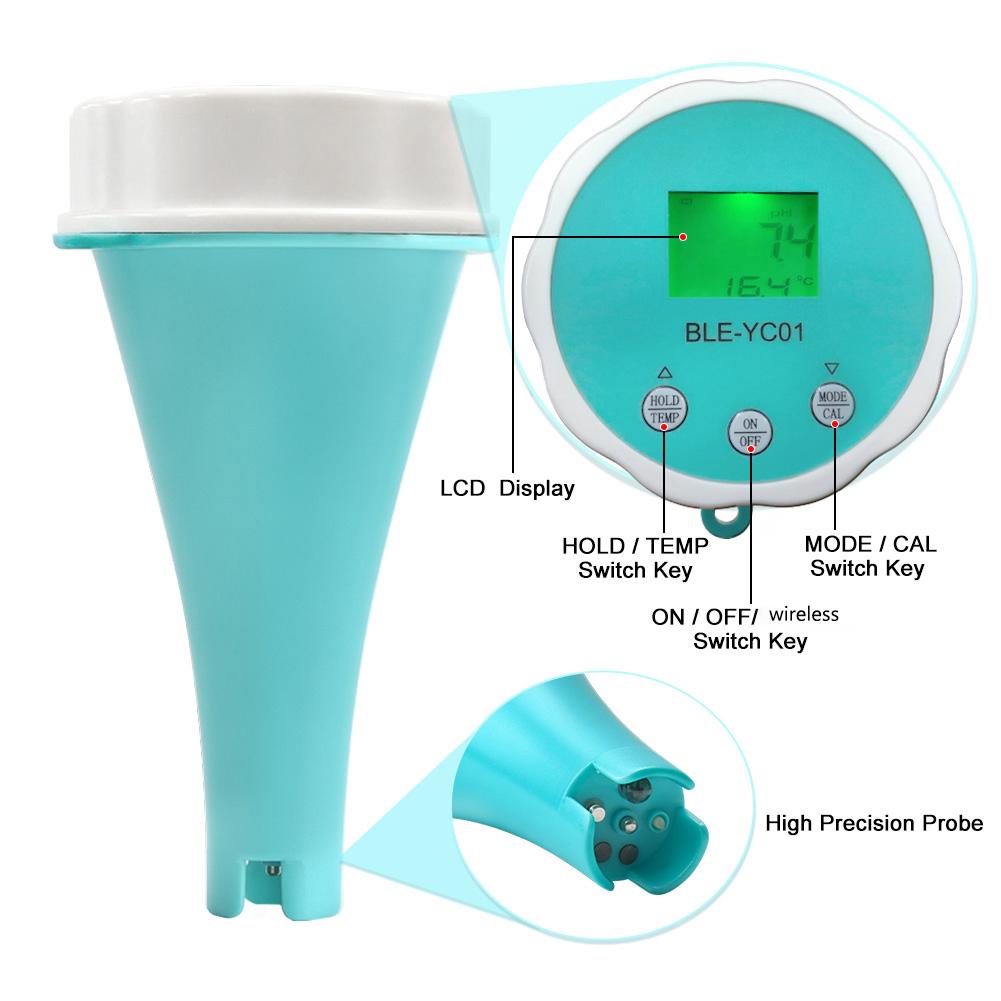 6-in-1 Residual Chlorine Monitor Backlit LCD Display Digital Water Tester Glass Probe Smart Equipment Bluetooth-compatible