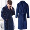Men's Mid-Length Plush Coral Fleece Flannel Bathrobe for Autumn/Winter